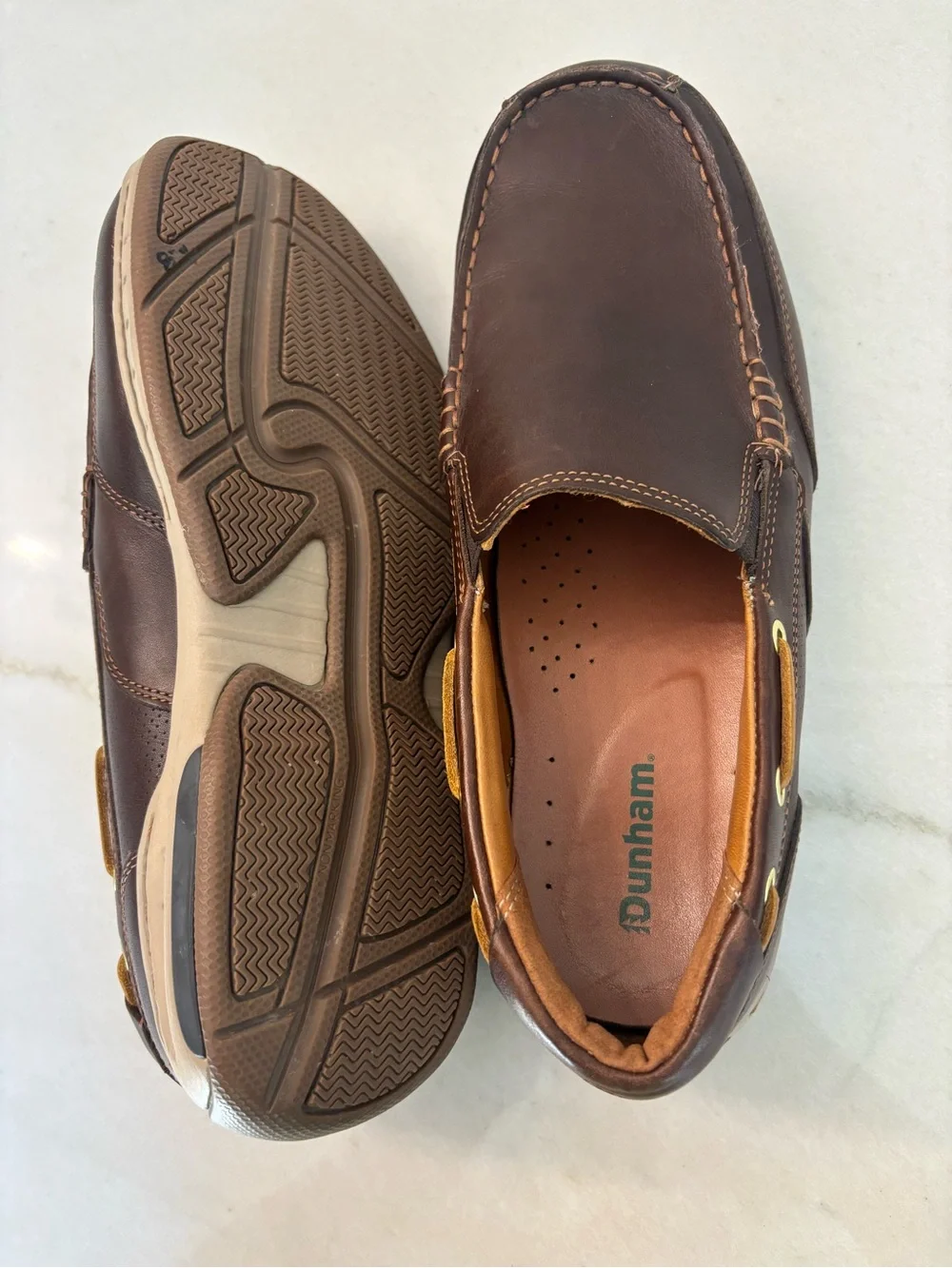 Dunham Men's Leather Brown Waterford Slip On boat shoes loafers Size 10 New